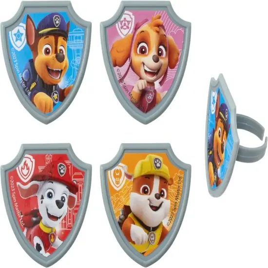 Paw Patrol Reporting For Duty Rings, Cupcake Decorations Featuring Chase, Marshall, Skye, And Rubble - 12 Pack {3}