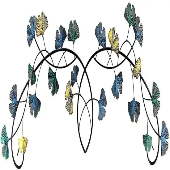 Metal Wall Art Flower Ginkgo Leaf Abstract Blue Scroll Hanging Celtic 3D Sculpture Boho Home Decor Outdoor Farmhouse Rustic Japanese Style Golden Blue Turquoise {4}