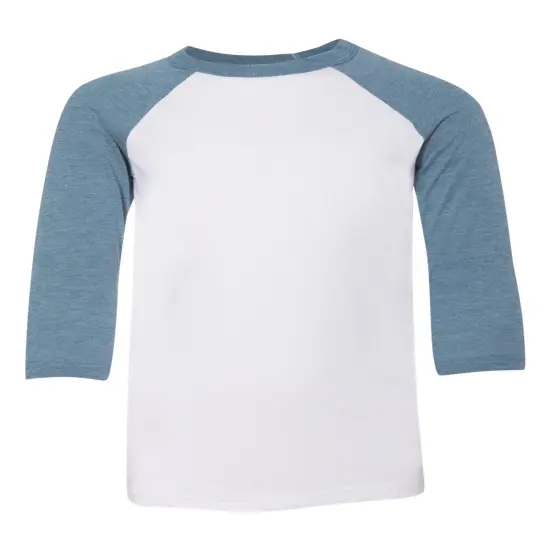 BELLA + CANVAS&reg; Youth Three-Quarter Sleeve Baseball Tee - 3200Y White/ denim {1}