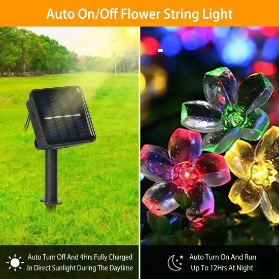 2Pcs Solar Powered String Lights 50LED Beads Fairy Sakura Flower Blossom Lights {3}