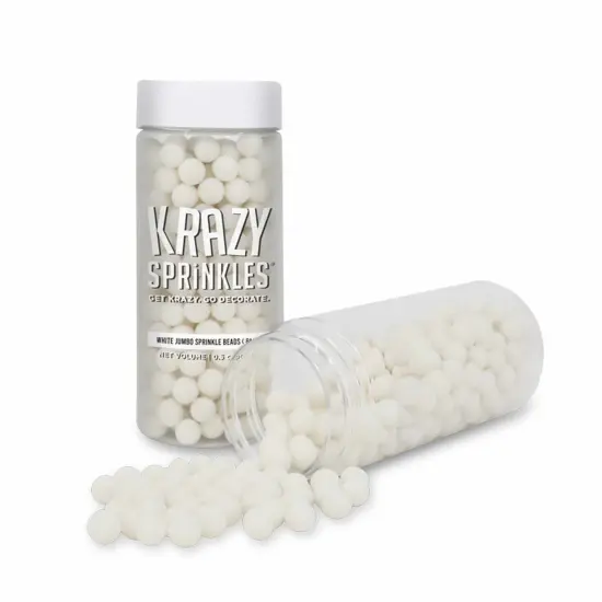 Krazy Sprinkles - White 8mm Beads (1/2 Cup, 1x Jar) for Cakes, Ice Cream & Cookies {3}