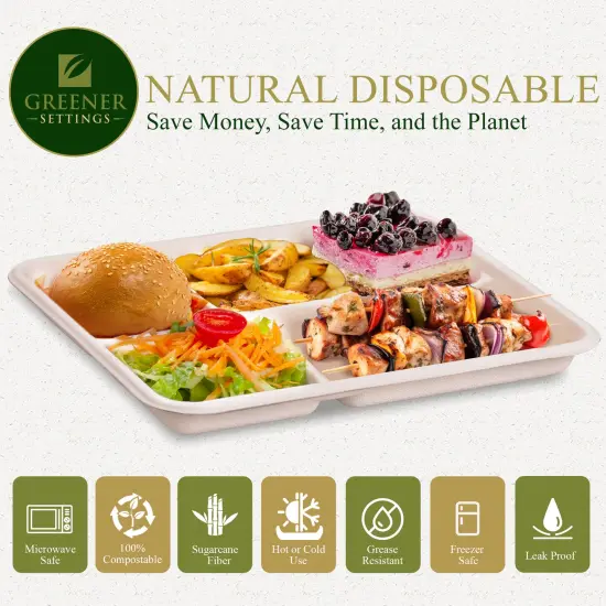 Natural 5 Compartment Compostable Disposable Paper Plate (125 Trays) {4}