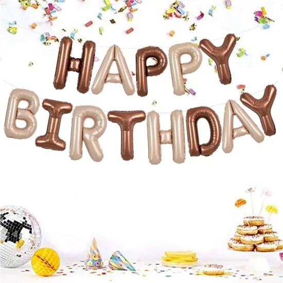 Colorful Celebrations: 16-Inch Mylar Foil Happy Birthday Balloons Banner - Eco-Friendly Decor for All Ages! Caramel chocolate {1}