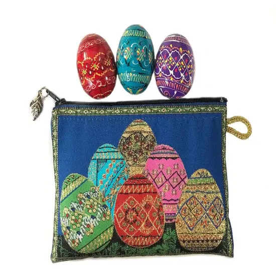 Pysanky Pysanki Wooden Ukrainian Hand Painted Easter Eggs - Set of 3 & Pouch {1}