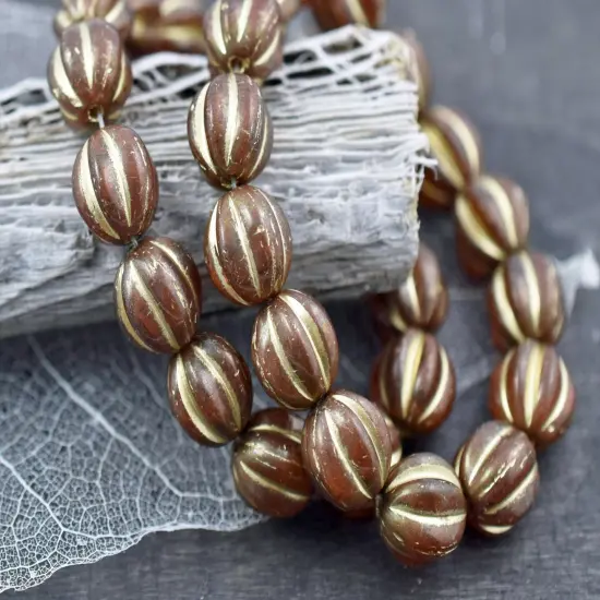 *15* 10mm Gold Washed Burnt Ginger Orange Round Melon Beads {4}