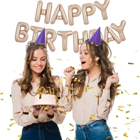 Colorful Celebrations: 16-Inch Mylar Foil Happy Birthday Balloons Banner - Eco-Friendly Decor for All Ages! Caramel {1}