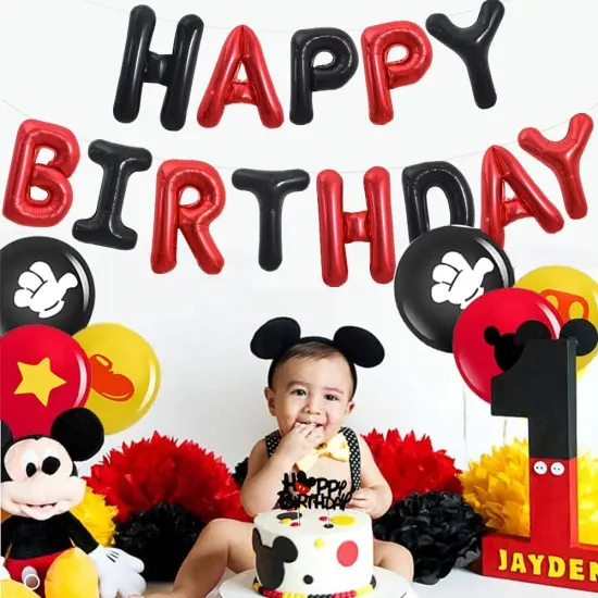 Colorful Celebrations: 16-Inch Mylar Foil Happy Birthday Balloons Banner - Eco-Friendly Decor for All Ages! Black red {3}