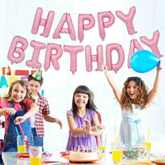 Colorful Celebrations: 16-Inch Mylar Foil Happy Birthday Balloons Banner - Eco-Friendly Decor for All Ages! Pink {2}