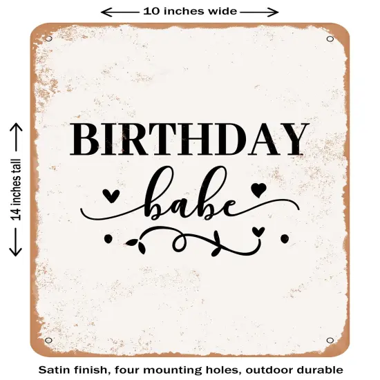 DECORATIVE METAL SIGN - Birthday Babe - 2- Vintage Rusty Look {1}