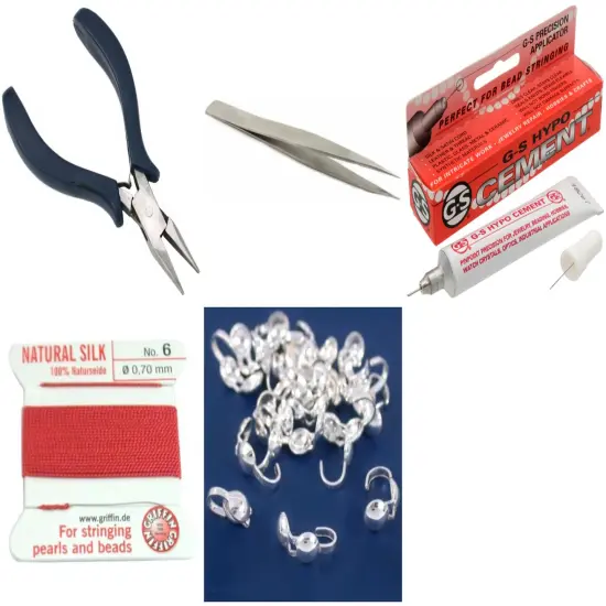 Bead Tip Kit - Pliers, Tweezers, Cement, Coral Bead Cord #6 & 25 Bead Tips {1}