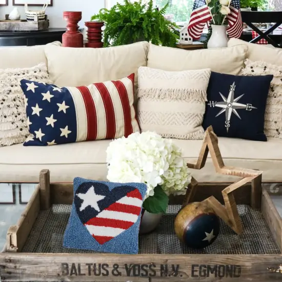 Patriotic Heart U.S.A. Flag Hooked Small/Petite Accent Pillow, 8" x 8" {5}