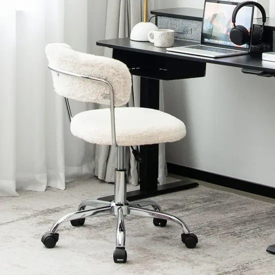 Costway Computer Desk Chair Adjustable Faux Fur Office Chair Swivel Vanity Chair {4}