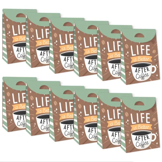 Big Dot of Happiness But First, Coffee - Cafe Themed Gift Favor Bags - Party Goodie Boxes - Set of 12 {6}