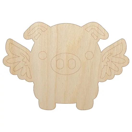 Cute Round Flying Winged Pig Unfinished Wood Shape Piece Cutout for DIY Craft Projects {7}