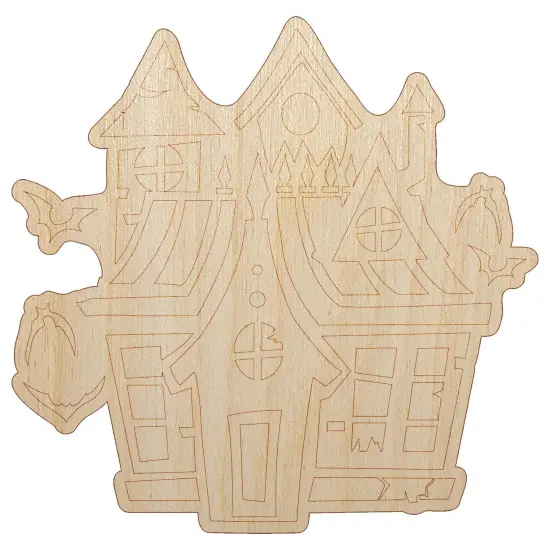 Spooky Scary Haunted House Mansion with Bats Broken Windows Unfinished Wood Shape Piece Cutout for DIY Craft Projects {2}