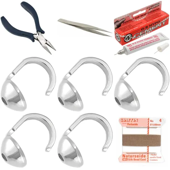 Bead Tip Kit - Pliers, Tweezers, Cement, 5 Bead Tips & Beige Bead Cord #4 {1}