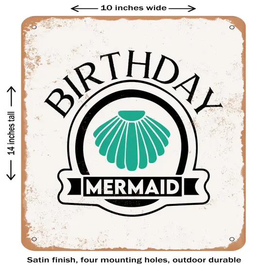 DECORATIVE METAL SIGN - Birthday Mermaid- Vintage Rusty Look {1}
