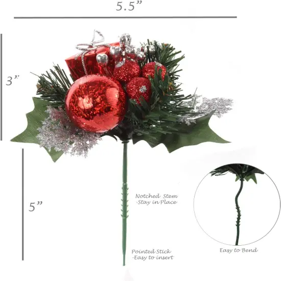 Holly Pine Pick with Ball Ornament - Add Festive Charm to Your Xmas Decorations {3}