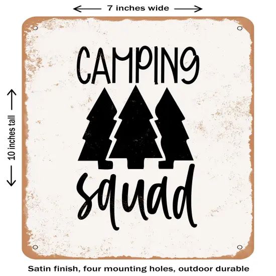 DECORATIVE METAL SIGN - Camping Squad - 3- Vintage Rusty Look {2}