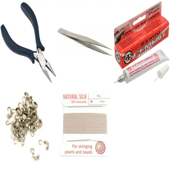 Bead Tip Kit - Pliers, Tweezers, Cement, 30 Bead Tips & Pink Bead Cord #4 {1}