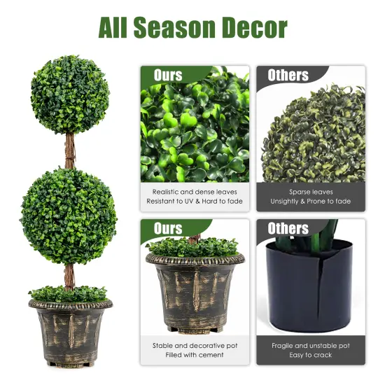 Costway 36'' Artificial Topiary Double Ball Tree Indoor Outdoor UV Resistant {5}