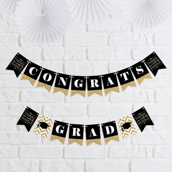Big Dot of Happiness Tassel Worth The Hassle - Gold - Graduation Party Mini Pennant Banner - Congrats Grad {1}