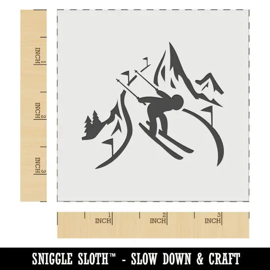 Skier Skiing Down Mountain Slopes Wall Cookie DIY Craft Reusable Stencil {6}