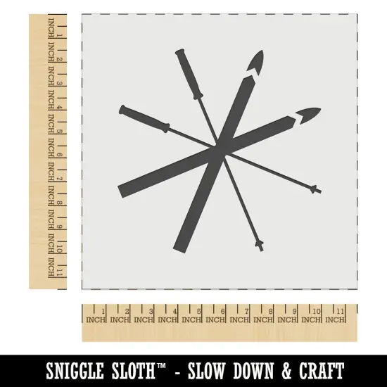 Skis and Poles Skiing Equipment and Gear Wall Cookie DIY Craft Reusable Stencil {1}