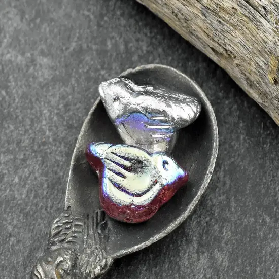 *6* 11x22mm Silver Washed Transparent Purple AB Bird Beads {3}