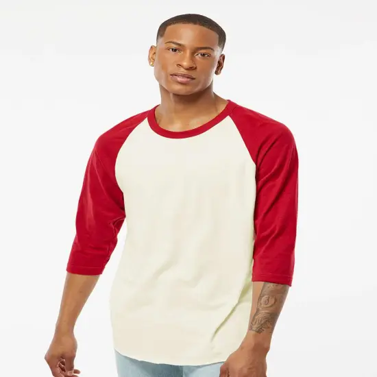 Tultex&reg; Fine Jersey Raglan Crewneck Three-Quarter Sleeve T-Shirt Vin Whi/Mel Yellow {7}