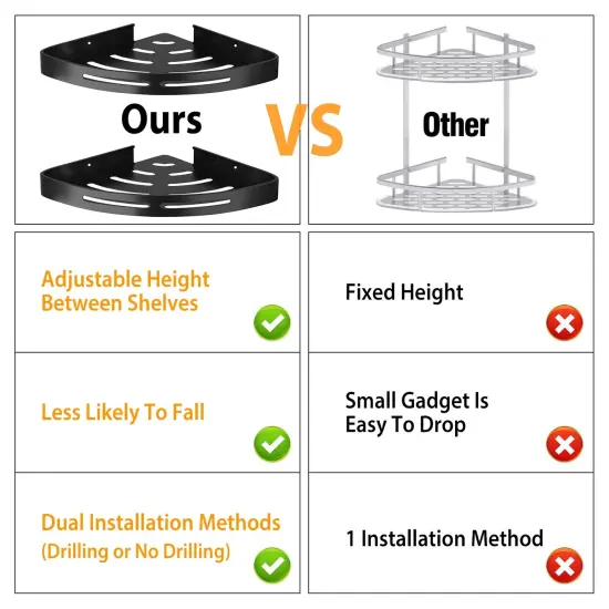 2Pcs Corner Shower Caddy Shelf Adhesive Bathroom Storage Racks {5}