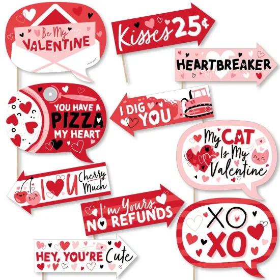 Big Dot of Happiness Funny Happy Valentine's Day - Valentine Hearts Party Photo Booth Props Kit - 10 Piece {1}