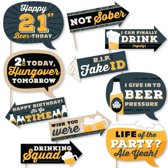 Big Dot of Happiness Funny Cheers and Beers to 21 Years - 21st Birthday Party Photo Booth Props Kit - 10 Piece {1}