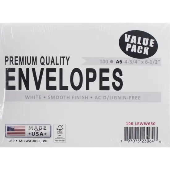 Leader A6 Envelopes (4.75"X6.5") 100/Pkg-White {1}