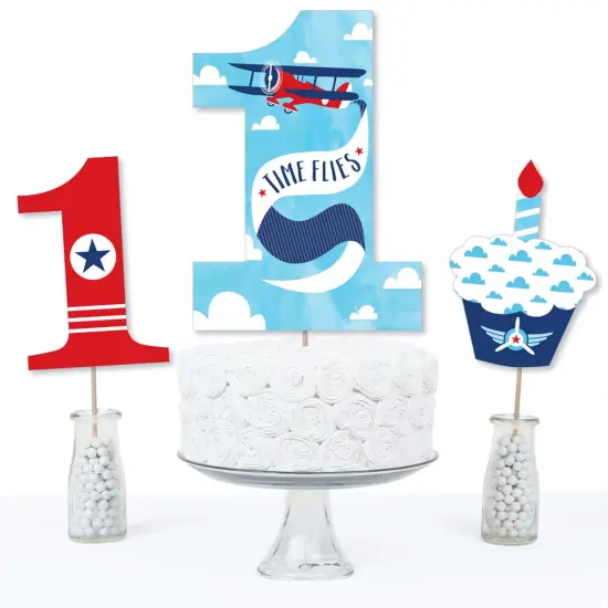 Big Dot of Happiness 1st Birthday Taking Flight - Airplane - Vintage Plane First Birthday Party Centerpiece Sticks - Table Toppers - Set of 15 {4}