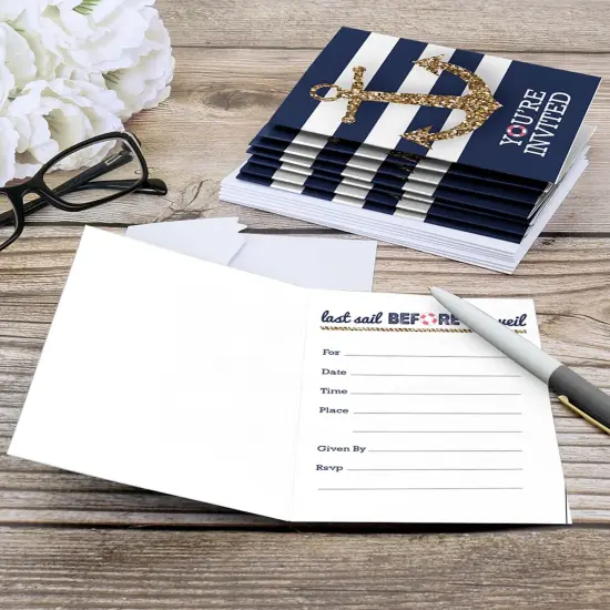 Big Dot of Happiness Last Sail Before the Veil - Fill-in Nautical Bridal Shower and Bachelorette Party Invitations (8 Count) {6}