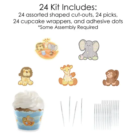 Big Dot of Happiness Noah's Ark - Cupcake Decoration - Baby Shower Cupcake Wrappers and Treat Picks Kit - Set of 24 {6}