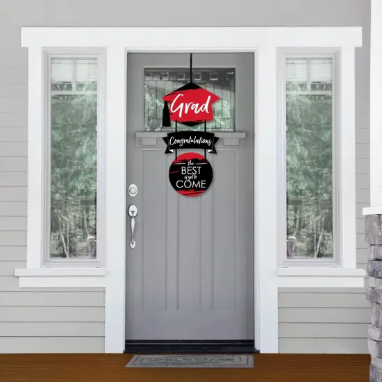 Big Dot of Happiness Red Grad - Best is Yet to Come - Hanging PorchRed Graduation Party Outdoor Decorations - Front Door Decor - 3 Piece Sign {3}