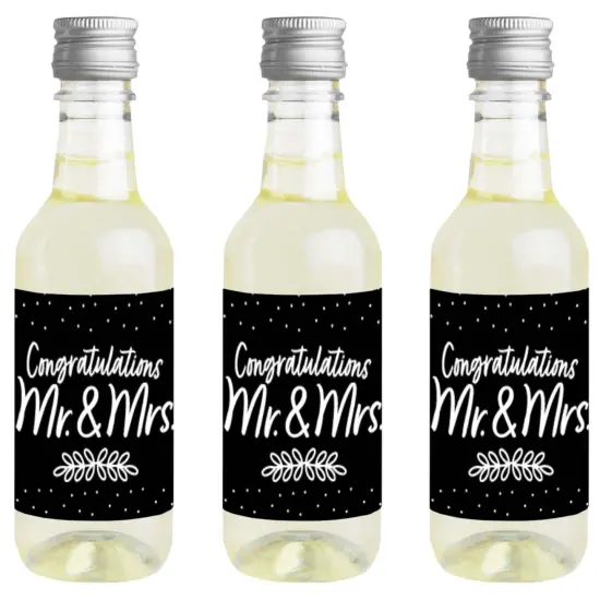 Big Dot of Happiness Mr. and Mrs. - Mini Wine & Champagne Bottle Label Stickers - Black and White Wedding or Bridal Shower Favor Gift - Set of 16 {1}