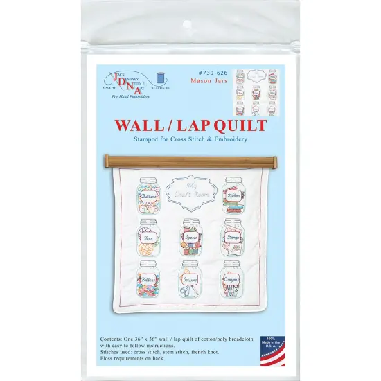 Jack Dempsey Stamped White Wall Or Lap Quilt 36"X36"-Mason Jars {1}