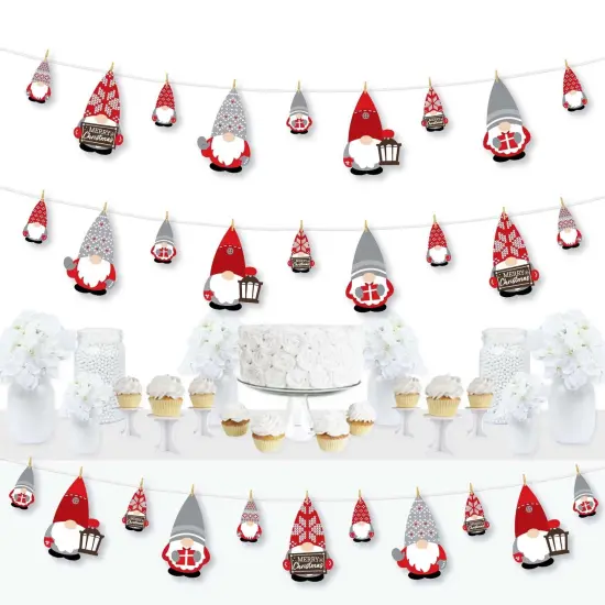 Big Dot of Happiness Christmas Gnomes - Holiday Party Decorations - Clothespin Garland Banner - 44 Pc {1}