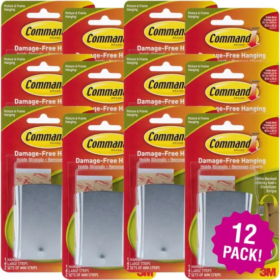 Multipack of 12 - Command Wire-Backed Sticky Nail-1 Hanger, 4 Large Strips & 2 Mini Strips {1}