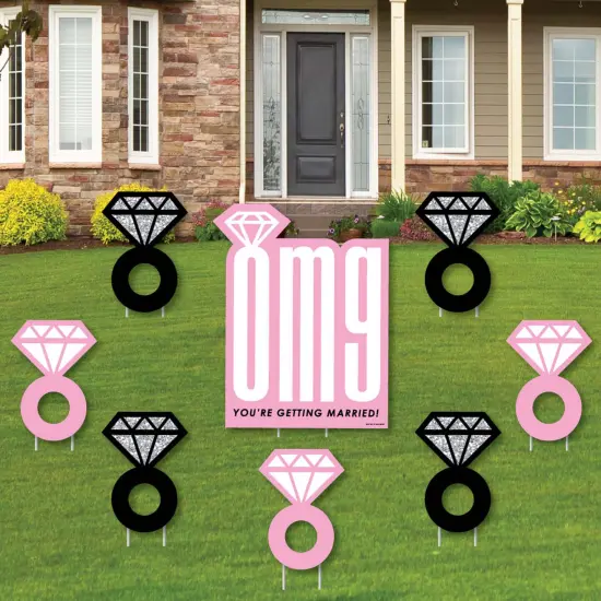 Big Dot of Happiness Omg, You're Getting Married - Yard Sign and Outdoor Lawn Decorations - Engagement Party Yard Signs - Set of 8 {1}
