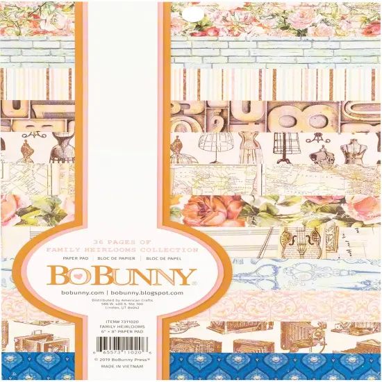 Bobunny Single-Sided Paper Pad 6"X8" 36/Pkg-Family Heirlooms, 12 Designs/3 Each {1}