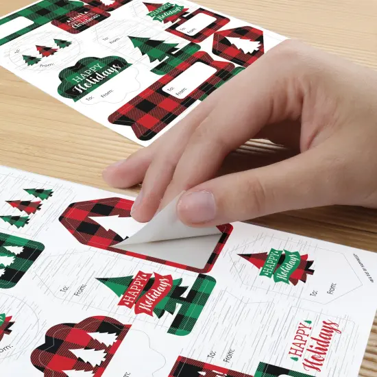 Big Dot of Happiness Holiday Plaid Trees - Assorted Buffalo Plaid Christmas Party Gift Tag Labels - To and From Stickers - 12 Sheets - 120 Stickers {6}