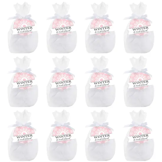 Big Dot of Happiness Pink Winter Wonderland - Holiday Snowflake Birthday Party and Baby Shower Clear Goodie Favor Bags - Treat Bags With Tags 12 Ct {7}