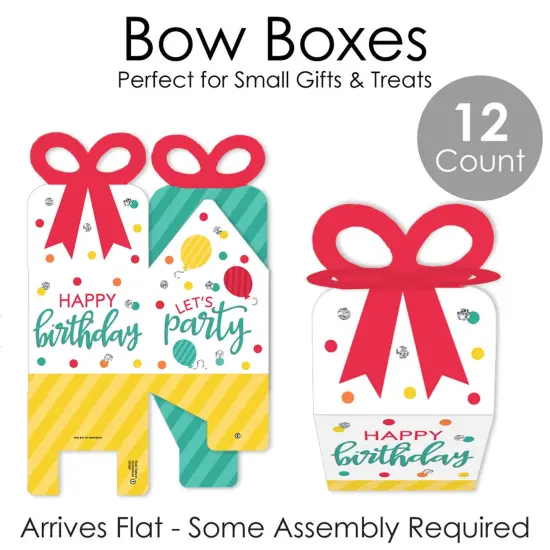 Big Dot of Happiness Colorful Happy Birthday - Square Favor Gift Boxes - Birthday Party Bow Boxes - Set of 12 {7}