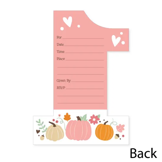 Big Dot of Happiness 1st Birthday Girl Little Pumpkin - Shaped Fall First Birthday Party Invitation Cards with Envelopes - Set of 12 {6}