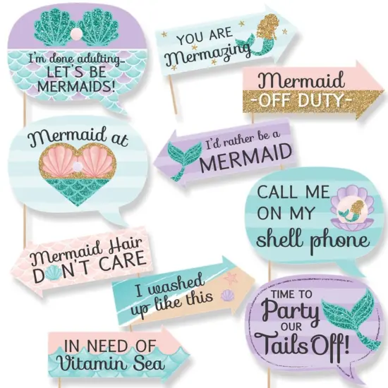 Big Dot of Happiness Funny Let's Be Mermaids - Baby Shower or Birthday Party Photo Booth Props Kit - 10 Piece {1}