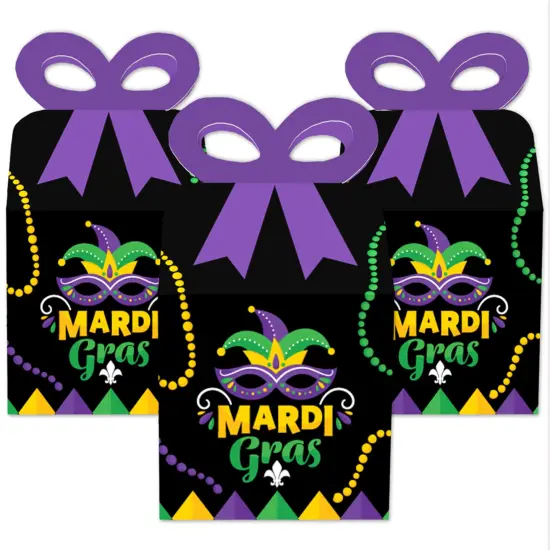 Big Dot of Happiness Colorful Mardi Gras Mask - Square Favor Gift Boxes - Masquerade Party Bow Boxes - Set of 12 {3}